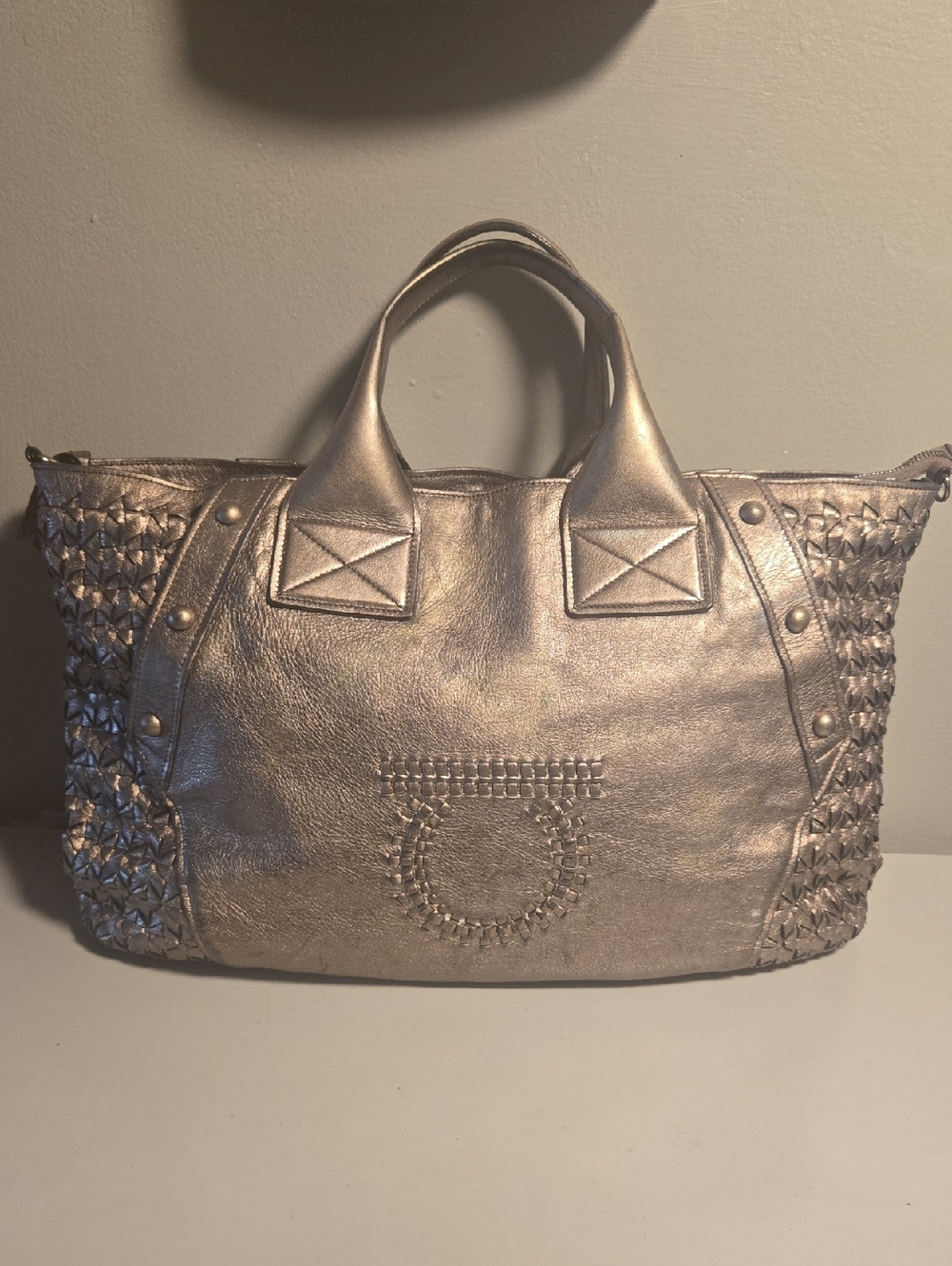 Salvatore Ferragamo Metallic Bronze Tote with Braided Sides